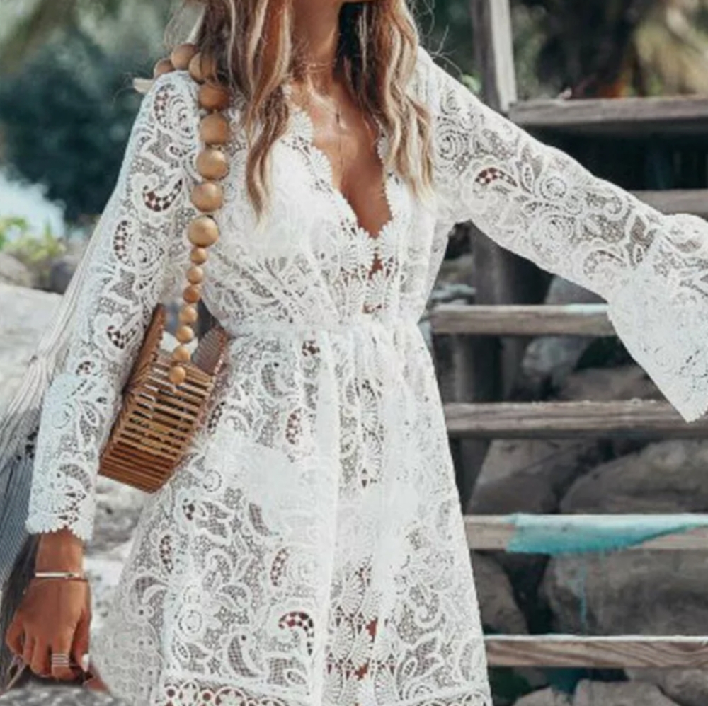 SALE! New Boho Floral Lace Swim Cover Up Dress - Picture 12 of 16